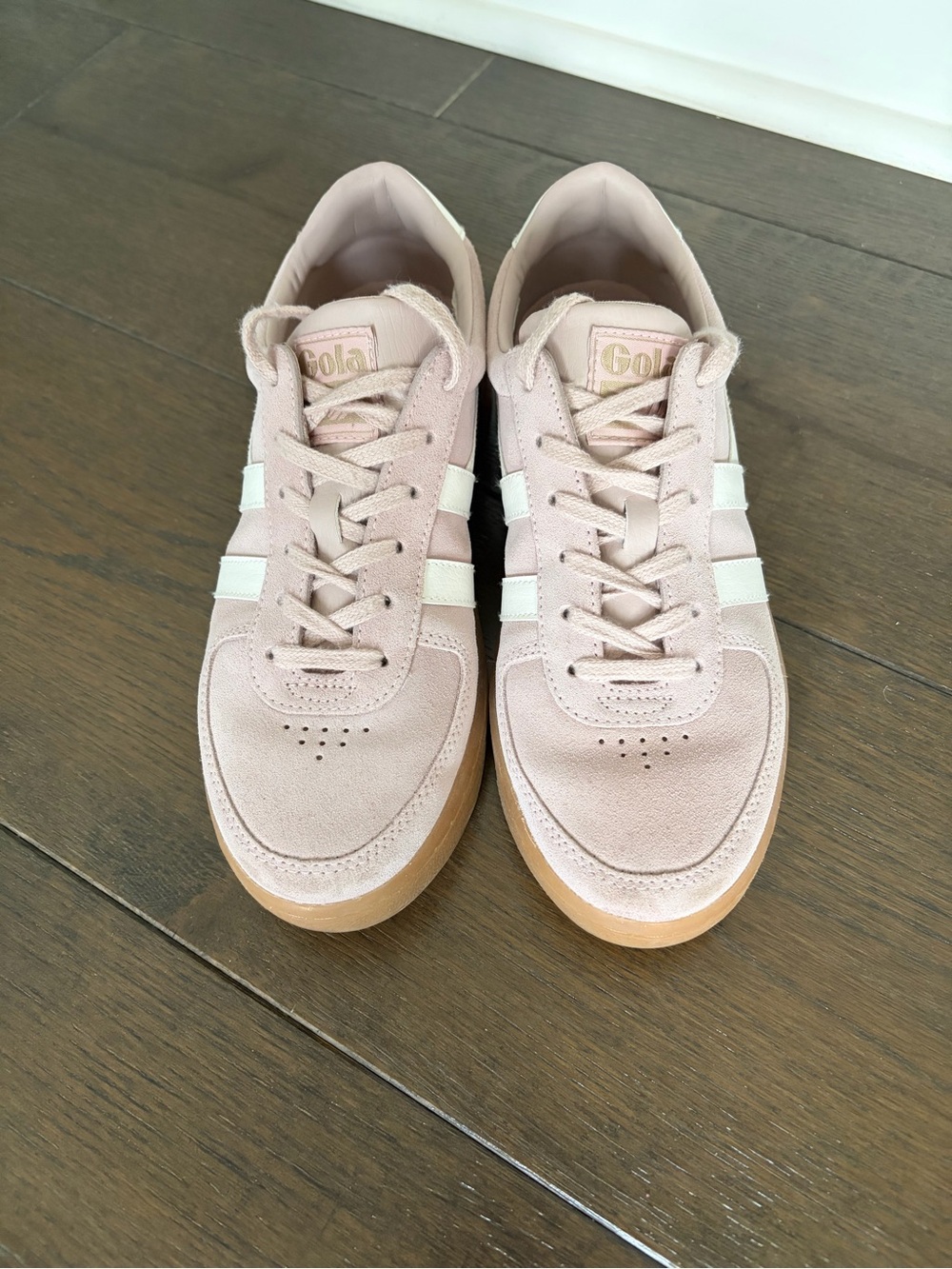 Gola Women’s Blush Suede Sneakers with White Stripes and Gum Sole